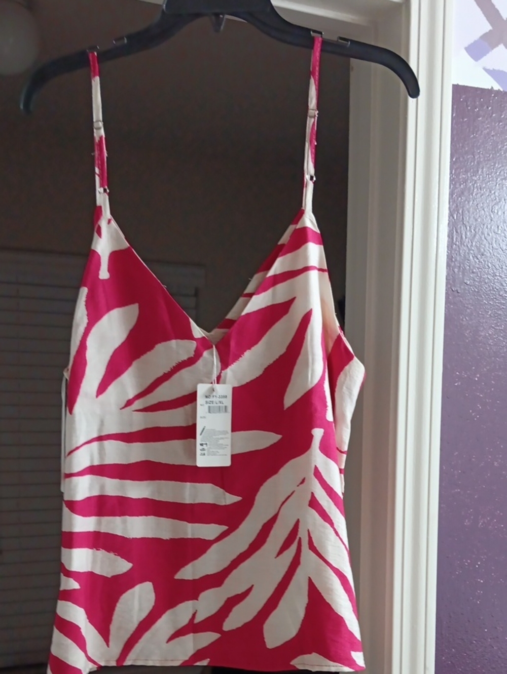 Fuchsia and White Leaf-Print Spaghetti-Strap Camisole
